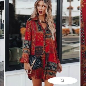 Vici Red and Green Long Sleeve Dress